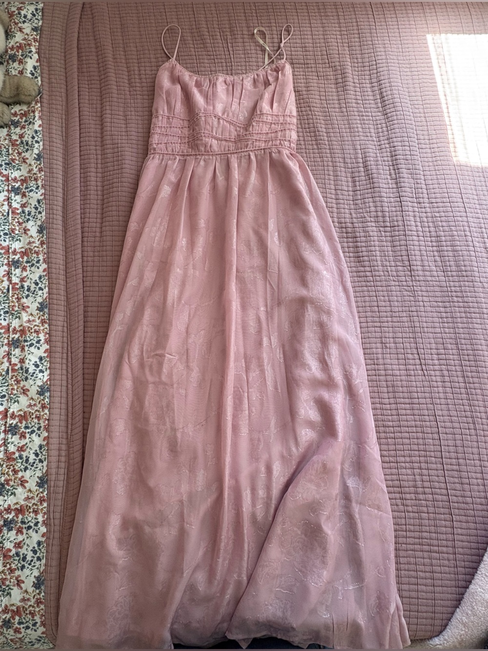 Pink Floral Jacquard Midi Princess Dress